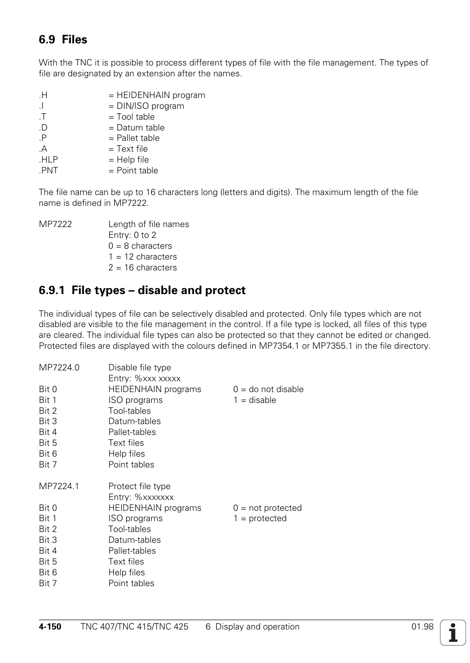 9 files, 1 file types – disable and protect | HEIDENHAIN TNC 407 (243 020) Technical Manual User Manual | Page 275 / 752