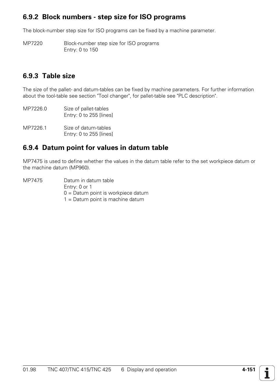 2 block numbers - step size for iso programs, 3 table size, 4 datum point for values in datum table | HEIDENHAIN TNC 407 (243 020) Technical Manual User Manual | Page 276 / 752