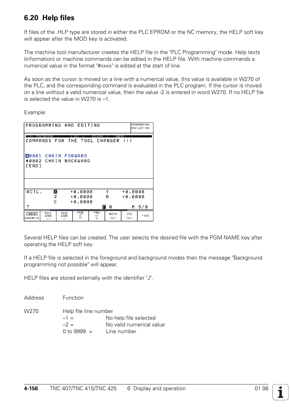 20 help files | HEIDENHAIN TNC 407 (243 020) Technical Manual User Manual | Page 281 / 752