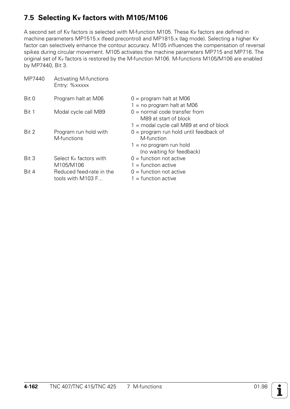 5 selecting kv factors with m105/m106, 5 selecting k | HEIDENHAIN TNC 407 (243 020) Technical Manual User Manual | Page 287 / 752