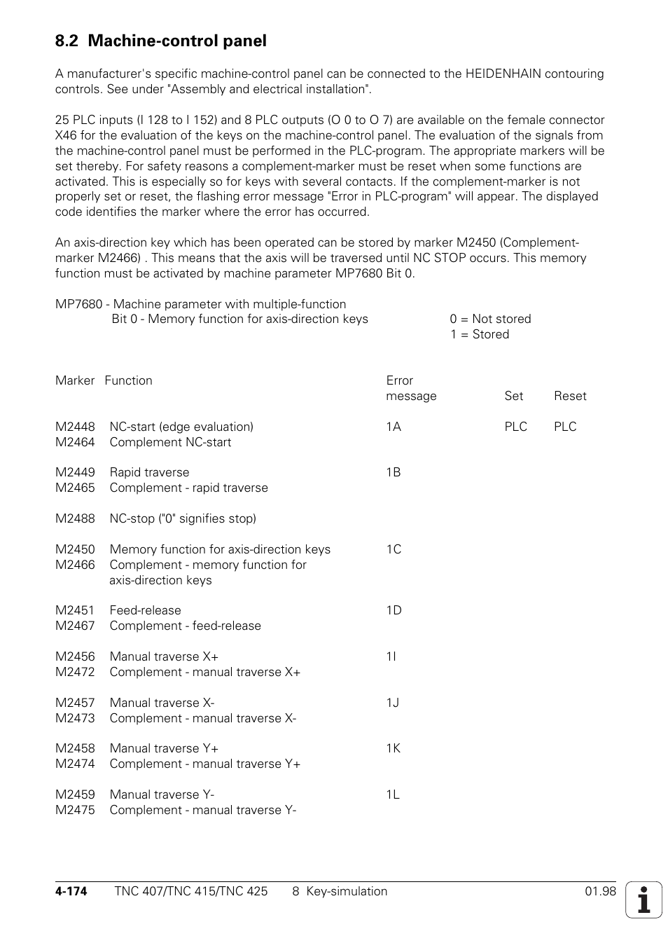 See also the heading "machine control panel, 2 machine-control panel | HEIDENHAIN TNC 407 (243 020) Technical Manual User Manual | Page 299 / 752