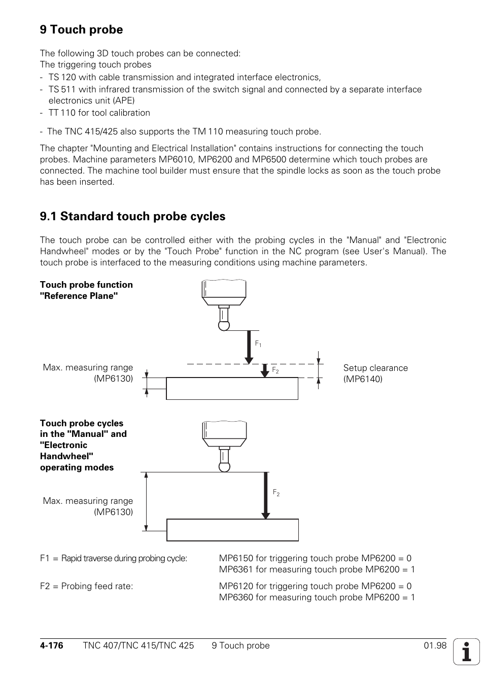 9 touch probe, 1 standard touch probe cycles | HEIDENHAIN TNC 407 (243 020) Technical Manual User Manual | Page 301 / 752