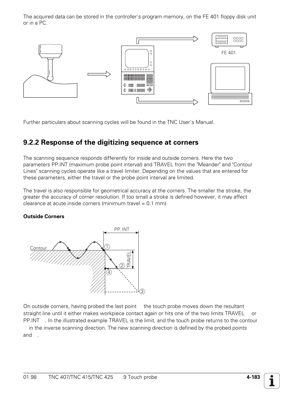 2 response of the digitizing sequence at corners | HEIDENHAIN TNC 407 (243 020) Technical Manual User Manual | Page 308 / 752