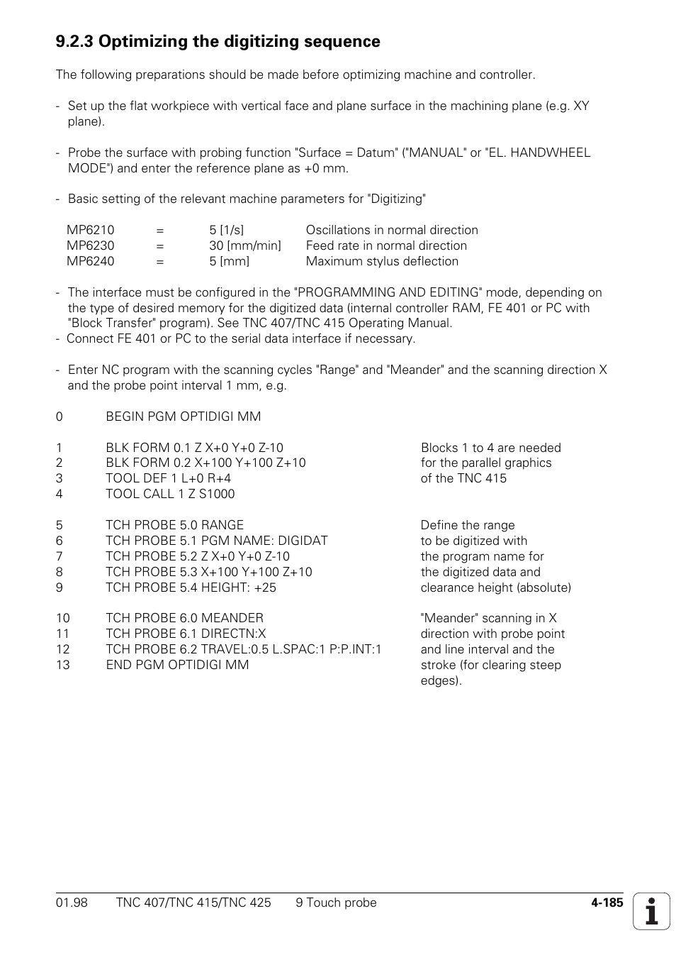 3 optimizing the digitizing sequence | HEIDENHAIN TNC 407 (243 020) Technical Manual User Manual | Page 310 / 752
