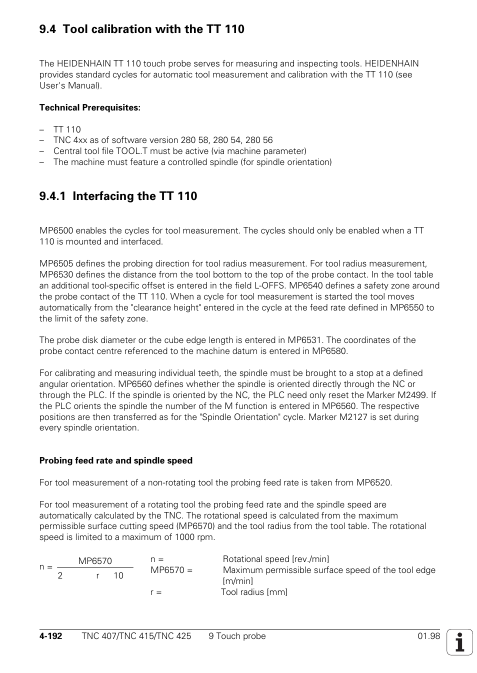 4 tool calibration with the tt 110, 1 interfacing the tt 110 | HEIDENHAIN TNC 407 (243 020) Technical Manual User Manual | Page 317 / 752