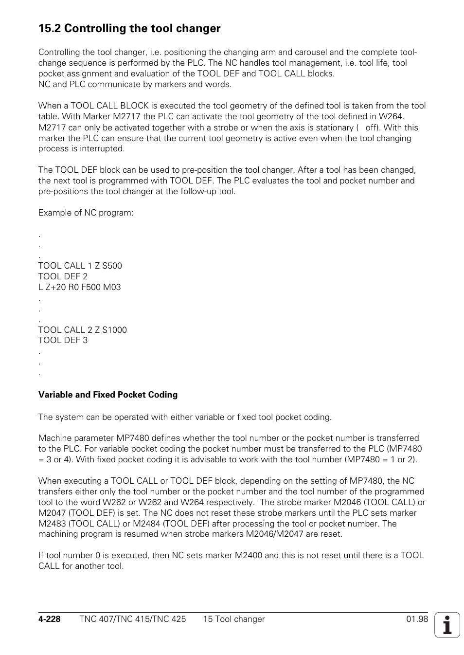 2 controlling the tool changer | HEIDENHAIN TNC 407 (243 020) Technical Manual User Manual | Page 353 / 752