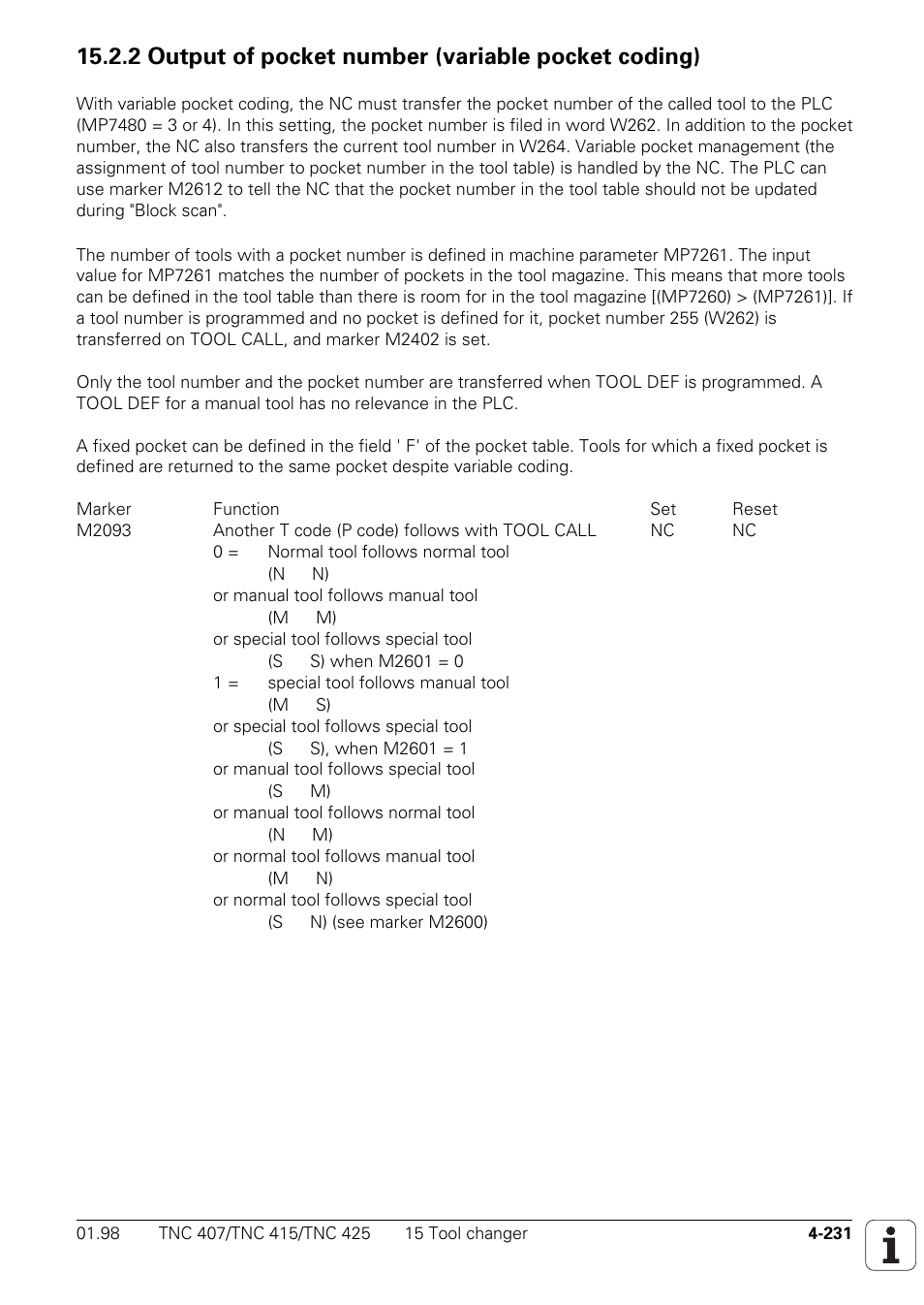 2 output of pocket number (variable pocket coding) | HEIDENHAIN TNC 407 (243 020) Technical Manual User Manual | Page 356 / 752