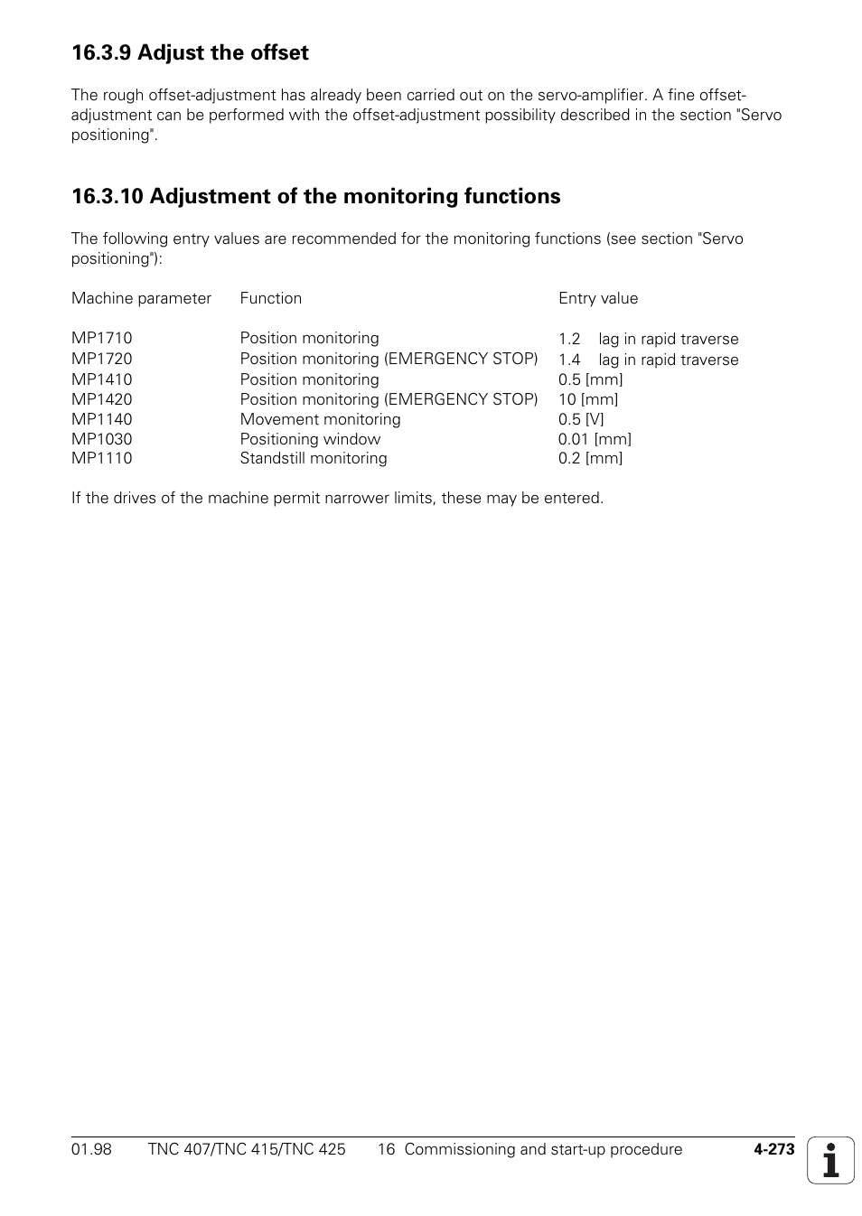 9 adjust the offset, 10 adjustment of the monitoring functions | HEIDENHAIN TNC 407 (243 020) Technical Manual User Manual | Page 398 / 752