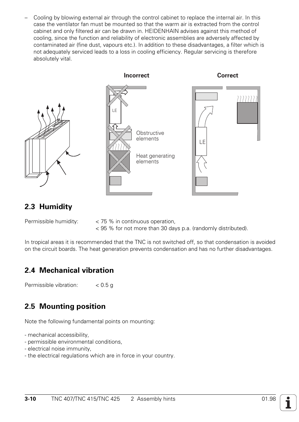 Humidity, Mechanical vibration, Mounting position | 3 humidity, 4 mechanical vibration, 5 mounting position | HEIDENHAIN TNC 407 (243 020) Technical Manual User Manual | Page 40 / 752