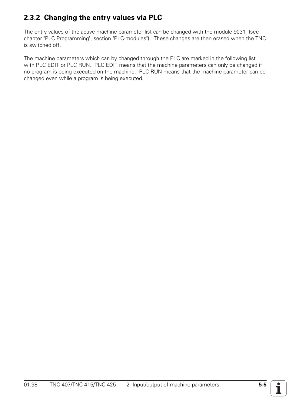 2 changing the entry values via plc | HEIDENHAIN TNC 407 (243 020) Technical Manual User Manual | Page 407 / 752