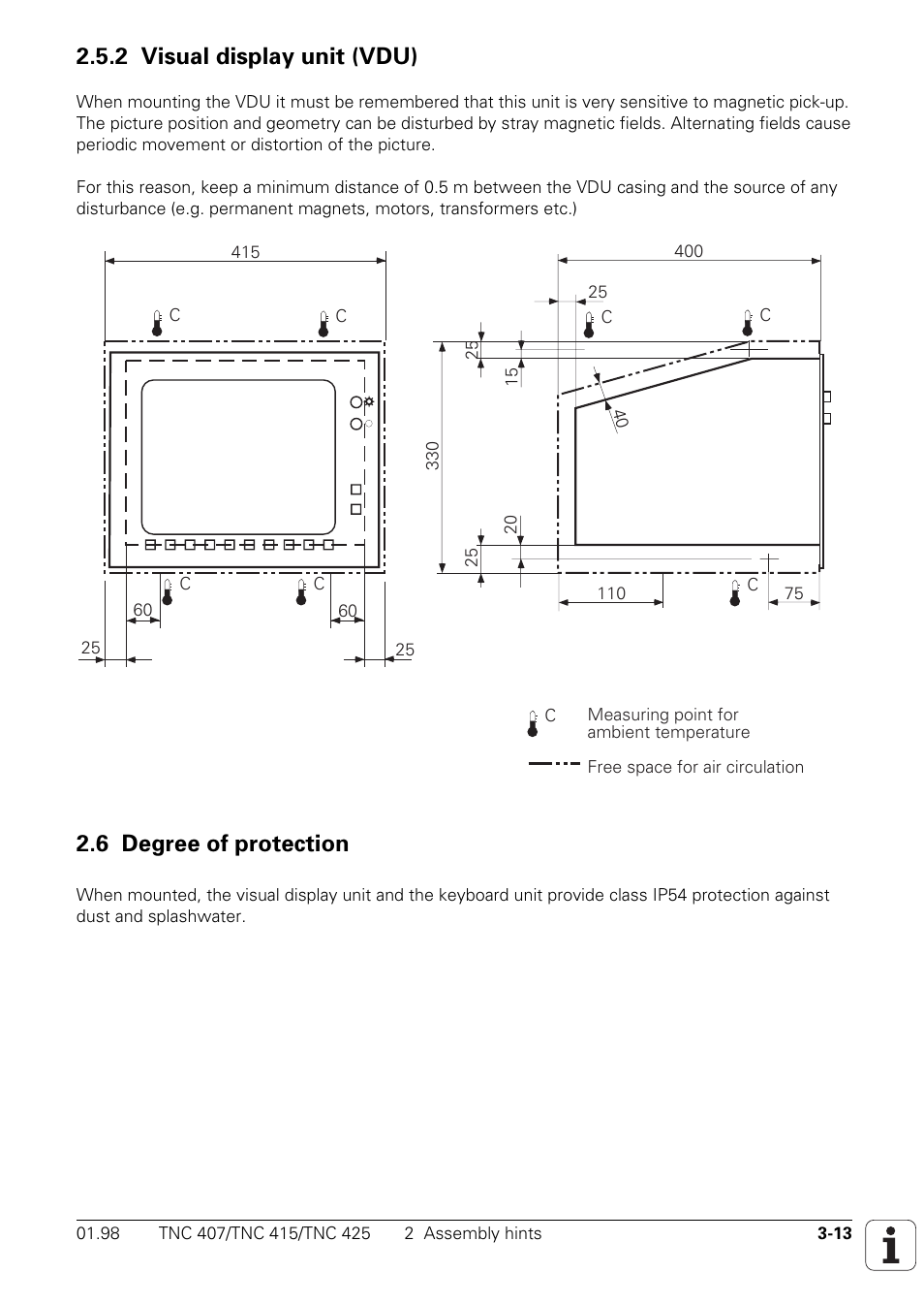 2 visual display unit (vdu), Degree of protection, 6 degree of protection | HEIDENHAIN TNC 407 (243 020) Technical Manual User Manual | Page 43 / 752