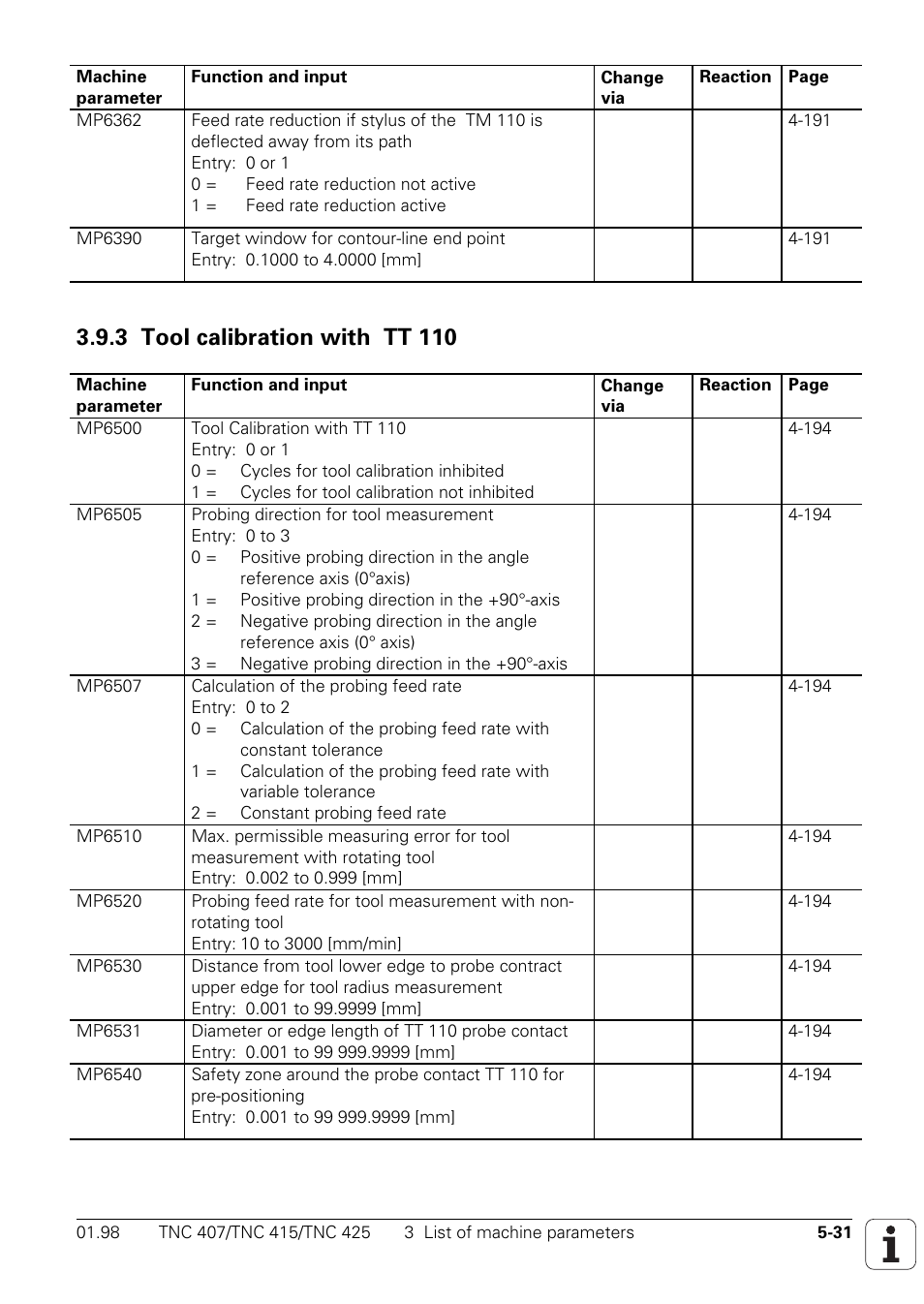 3 tool calibration with tt 110 | HEIDENHAIN TNC 407 (243 020) Technical Manual User Manual | Page 433 / 752