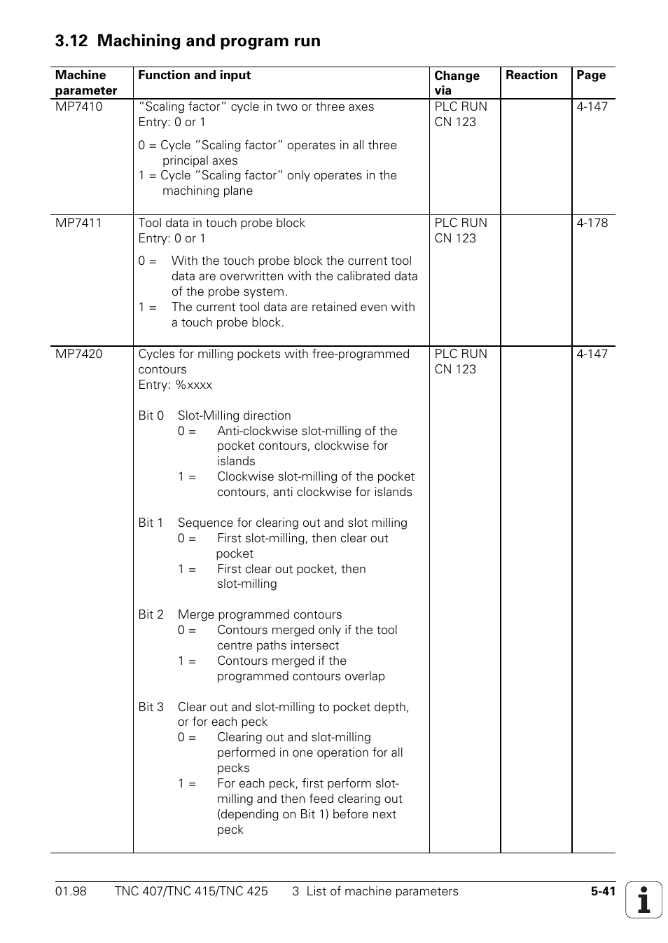 12 machining and program run, 7400 to 7599, Machining and program run | HEIDENHAIN TNC 407 (243 020) Technical Manual User Manual | Page 443 / 752