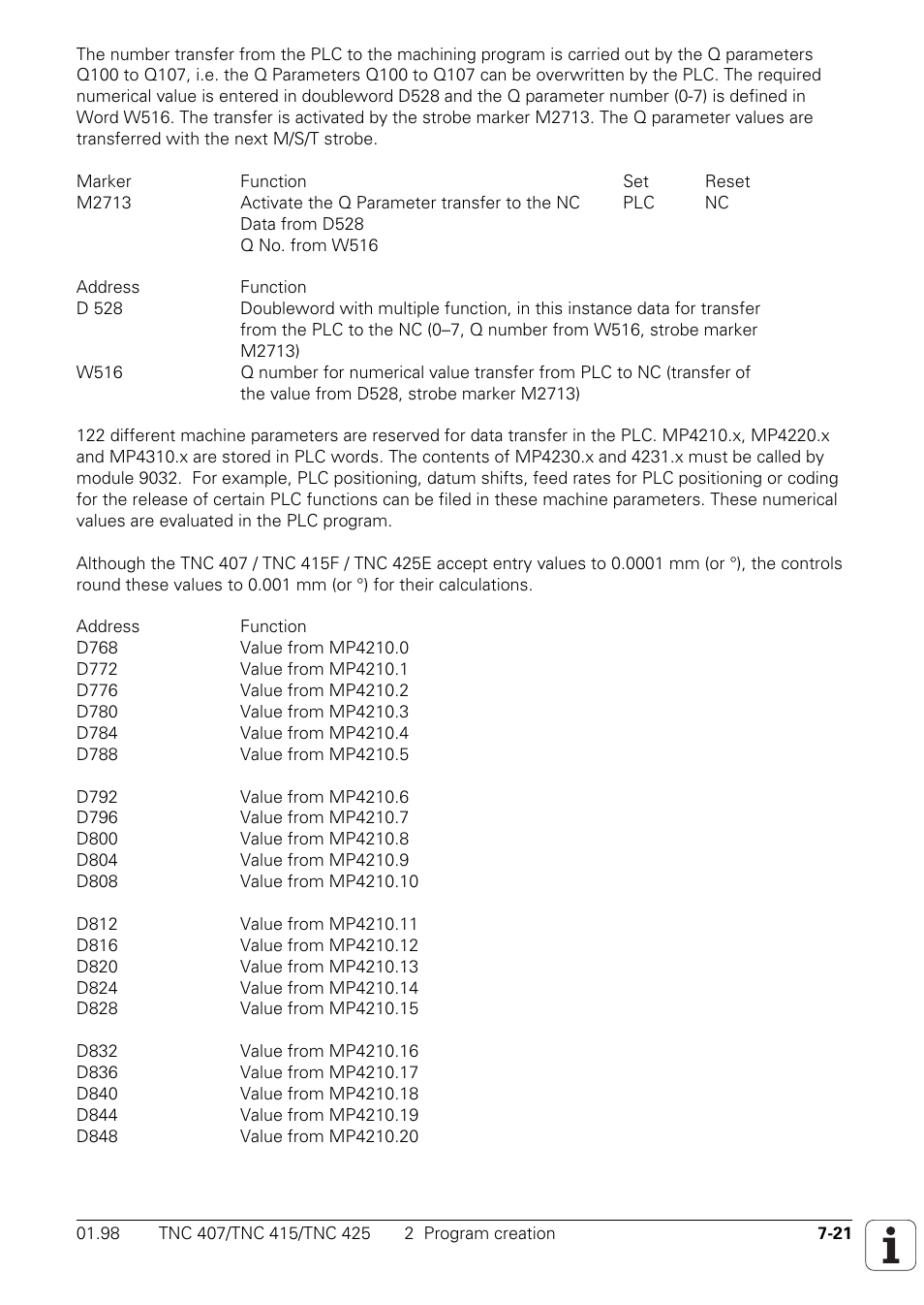 Mp4210.0 to mp4210.47, Plc edit, Mp4230.0 to mp4230.31 | Mp4231.0 to mp4231.31, Mp4310.0-6, D768 to d956, Value from mp4210.0 to mp4210.47 | HEIDENHAIN TNC 407 (243 020) Technical Manual User Manual | Page 482 / 752