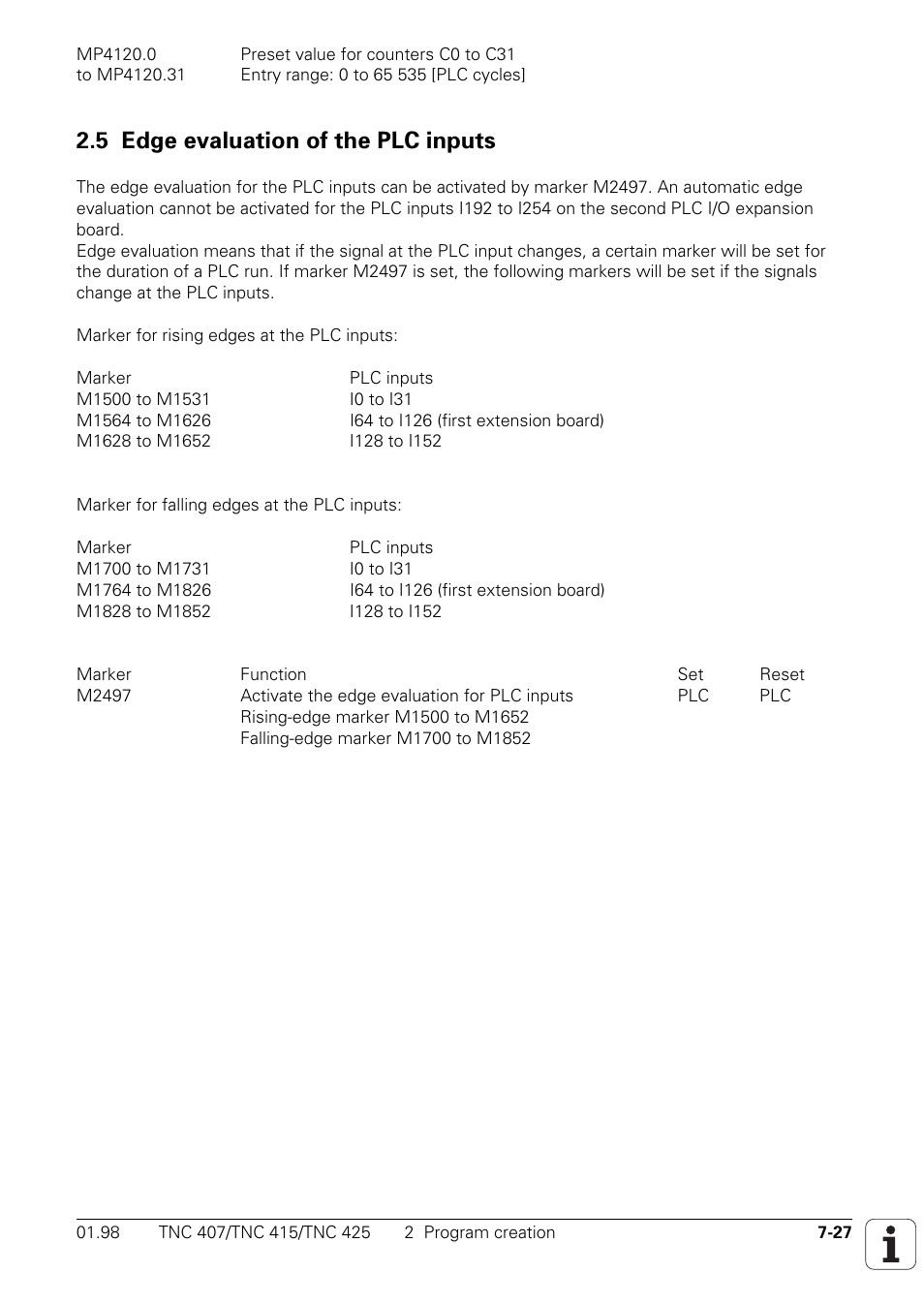 M2497, 5 edge evaluation of the plc inputs | HEIDENHAIN TNC 407 (243 020) Technical Manual User Manual | Page 488 / 752