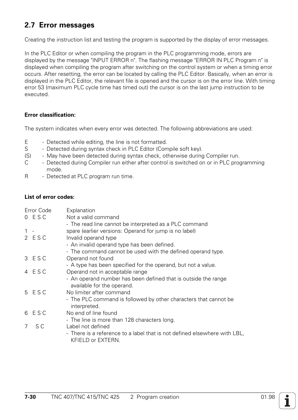 7 error messages | HEIDENHAIN TNC 407 (243 020) Technical Manual User Manual | Page 491 / 752