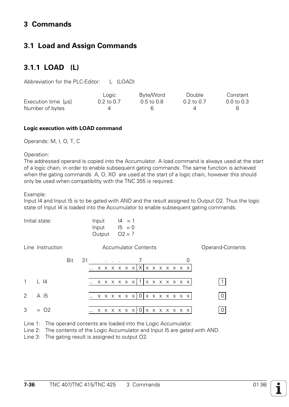 3 commands, 1 load and assign commands, 1 load (l) | HEIDENHAIN TNC 407 (243 020) Technical Manual User Manual | Page 497 / 752
