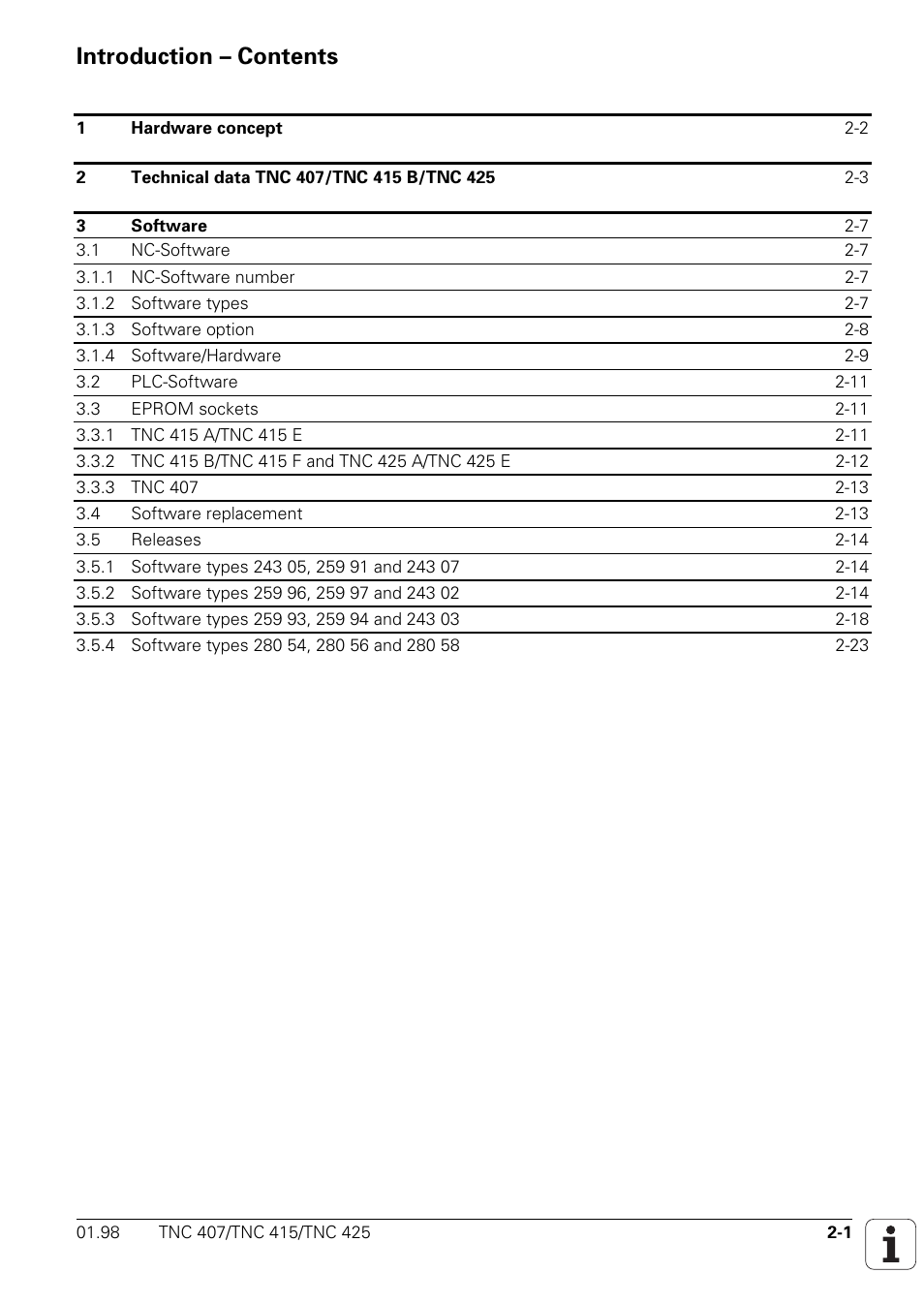 Introduction, Introduction – contents 2 | HEIDENHAIN TNC 407 (243 020) Technical Manual User Manual | Page 5 / 752