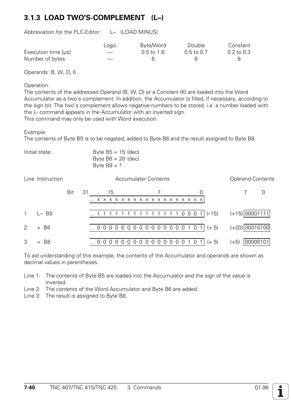 3 load two's-complement (l–) | HEIDENHAIN TNC 407 (243 020) Technical Manual User Manual | Page 501 / 752