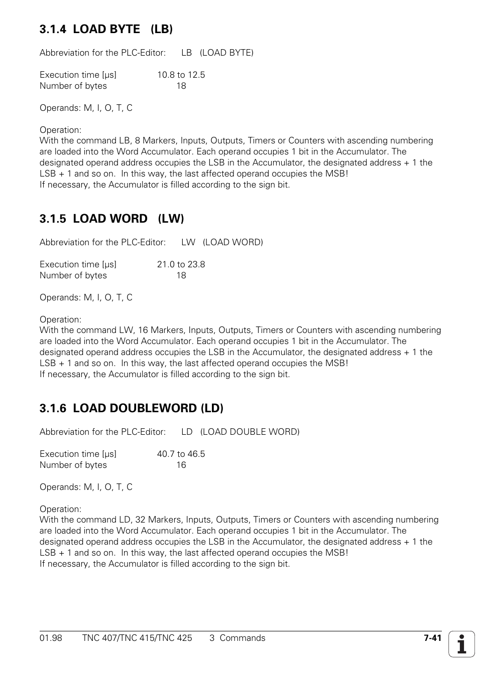4 load byte (lb), 5 load word (lw), 6 load doubleword (ld) | HEIDENHAIN TNC 407 (243 020) Technical Manual User Manual | Page 502 / 752