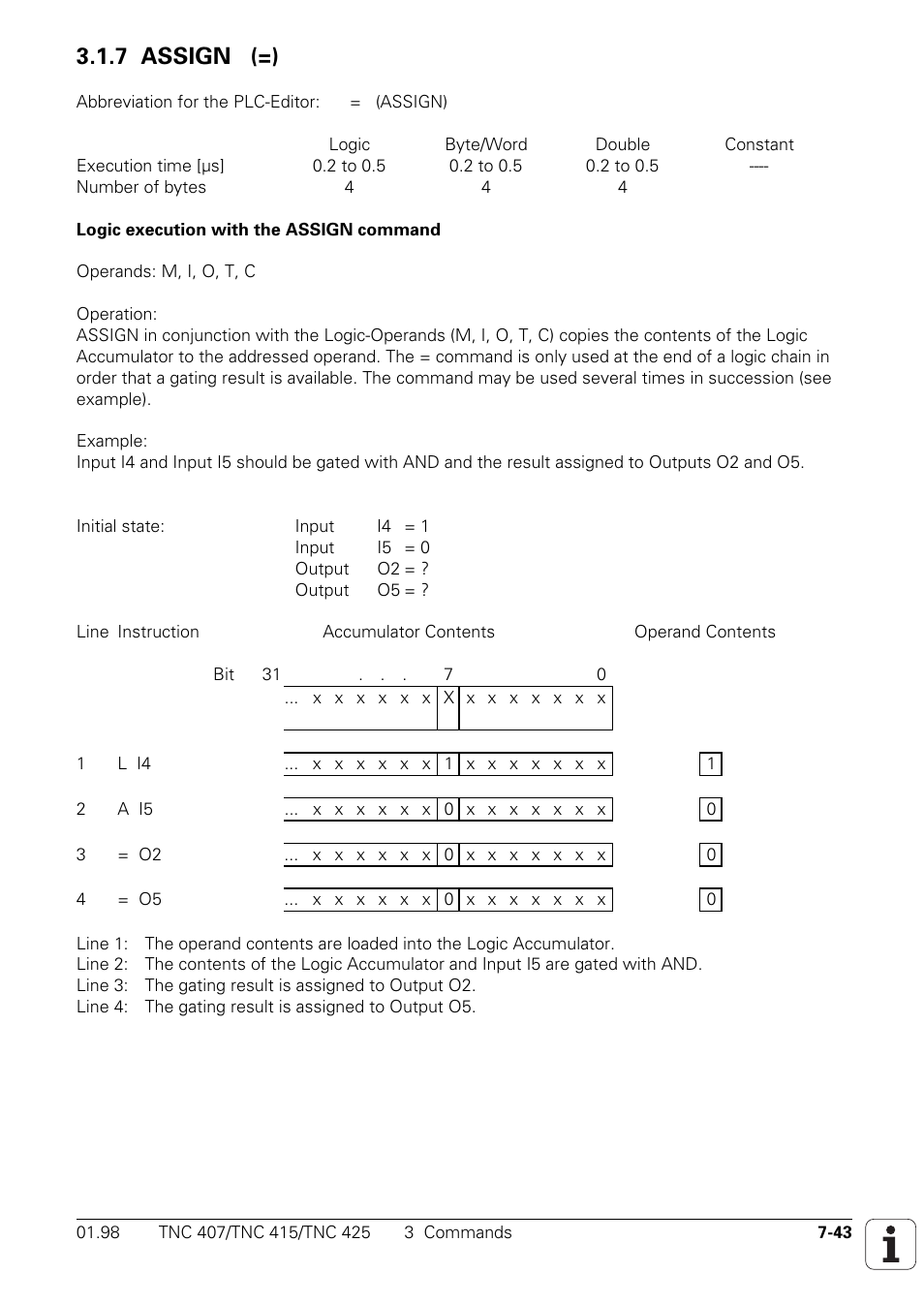 7 assign (=) | HEIDENHAIN TNC 407 (243 020) Technical Manual User Manual | Page 504 / 752