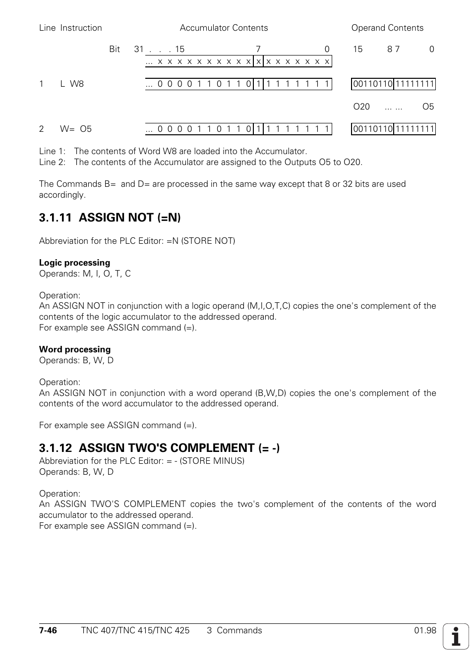 11 assign not (=n), 12 assign two's complement (= -) | HEIDENHAIN TNC 407 (243 020) Technical Manual User Manual | Page 507 / 752