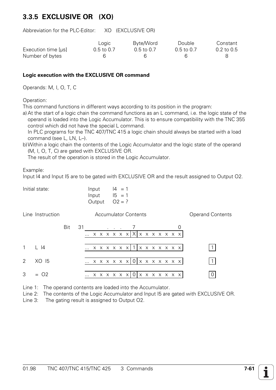 5 exclusive or (xo) | HEIDENHAIN TNC 407 (243 020) Technical Manual User Manual | Page 522 / 752