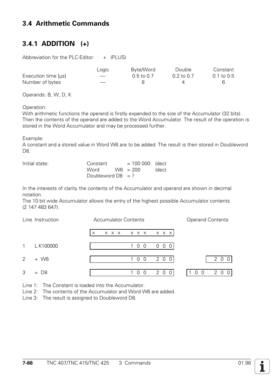 4 arithmetic commands, 1 addition (+) | HEIDENHAIN TNC 407 (243 020) Technical Manual User Manual | Page 527 / 752