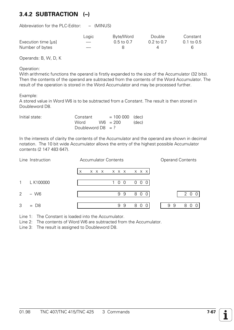 2 subtraction (–) | HEIDENHAIN TNC 407 (243 020) Technical Manual User Manual | Page 528 / 752