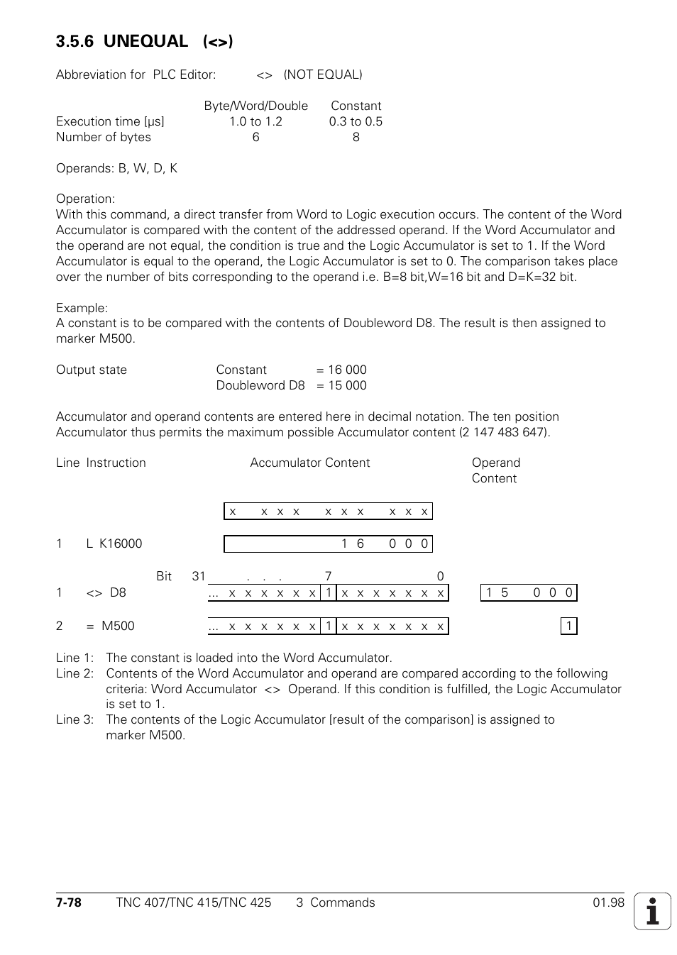 6 unequal (<>) | HEIDENHAIN TNC 407 (243 020) Technical Manual User Manual | Page 539 / 752