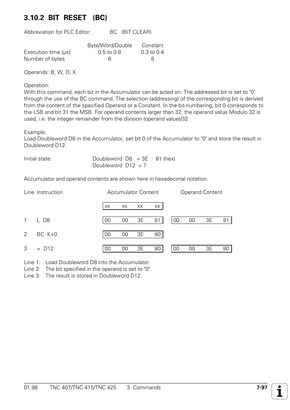 2 bit reset (bc) | HEIDENHAIN TNC 407 (243 020) Technical Manual User Manual | Page 558 / 752