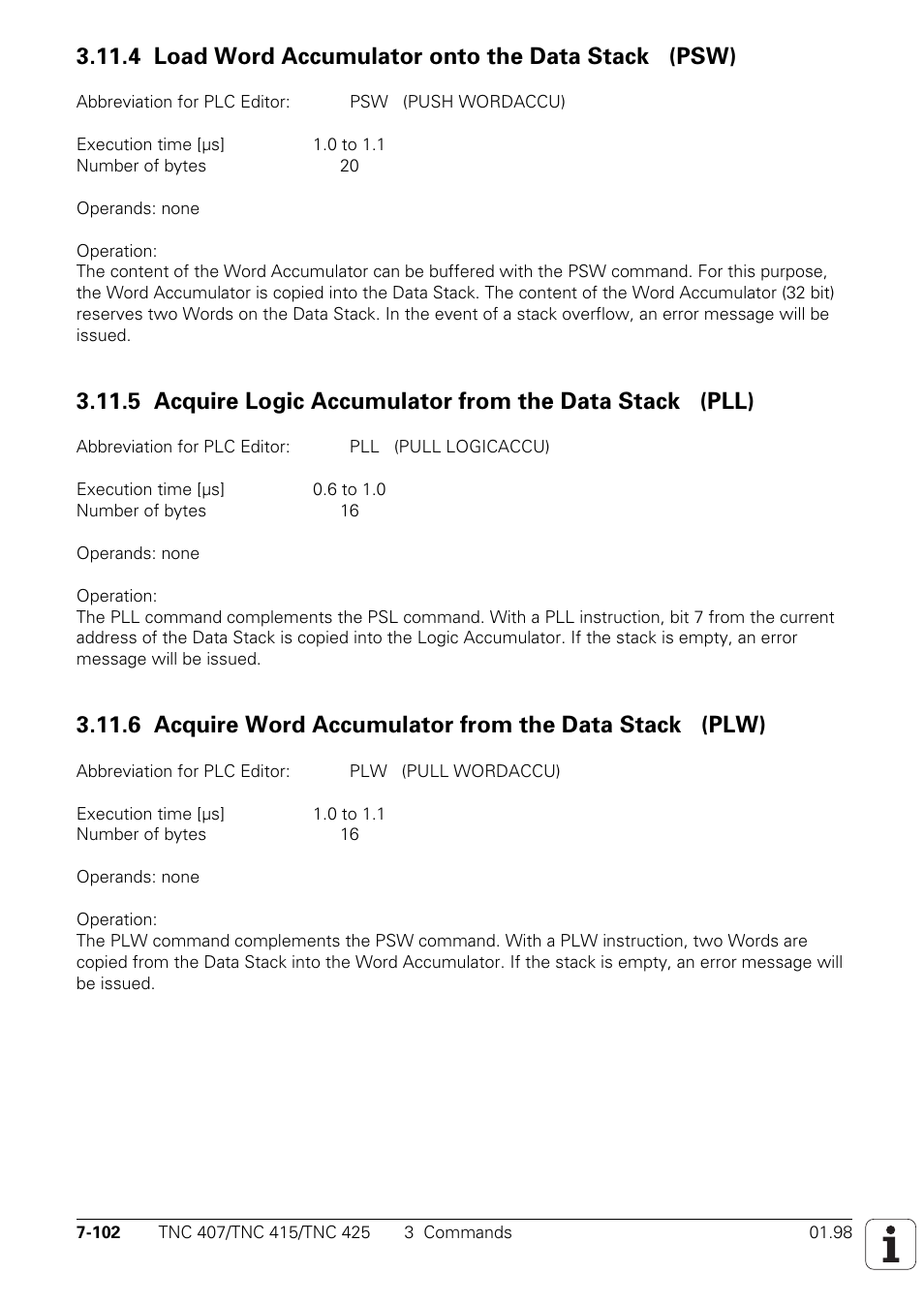 4 load word accumulator onto the data stack (psw) | HEIDENHAIN TNC 407 (243 020) Technical Manual User Manual | Page 563 / 752