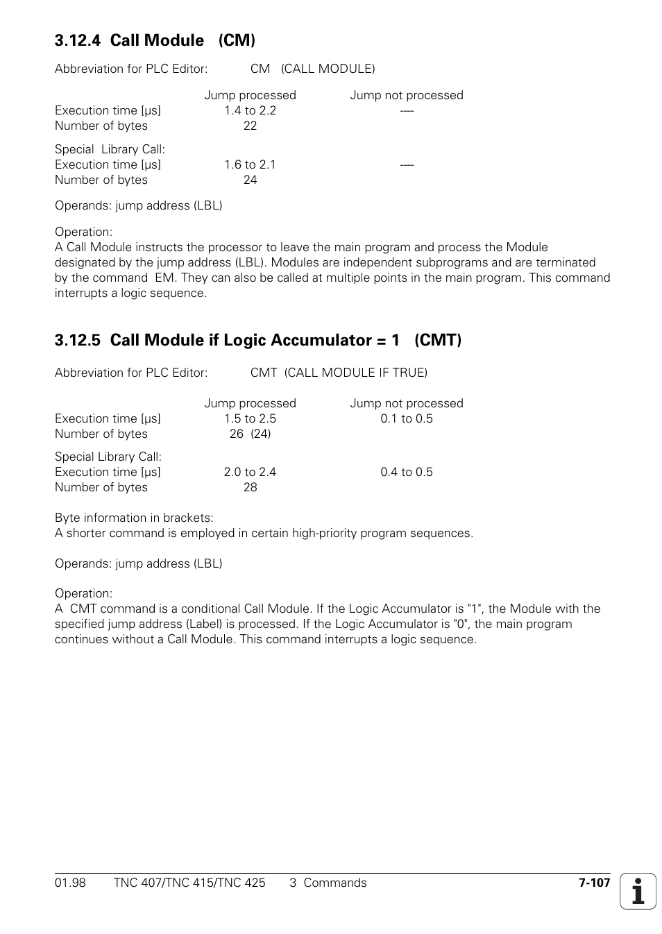 4 call module (cm), 5 call module if logic accumulator = 1 (cmt) | HEIDENHAIN TNC 407 (243 020) Technical Manual User Manual | Page 568 / 752