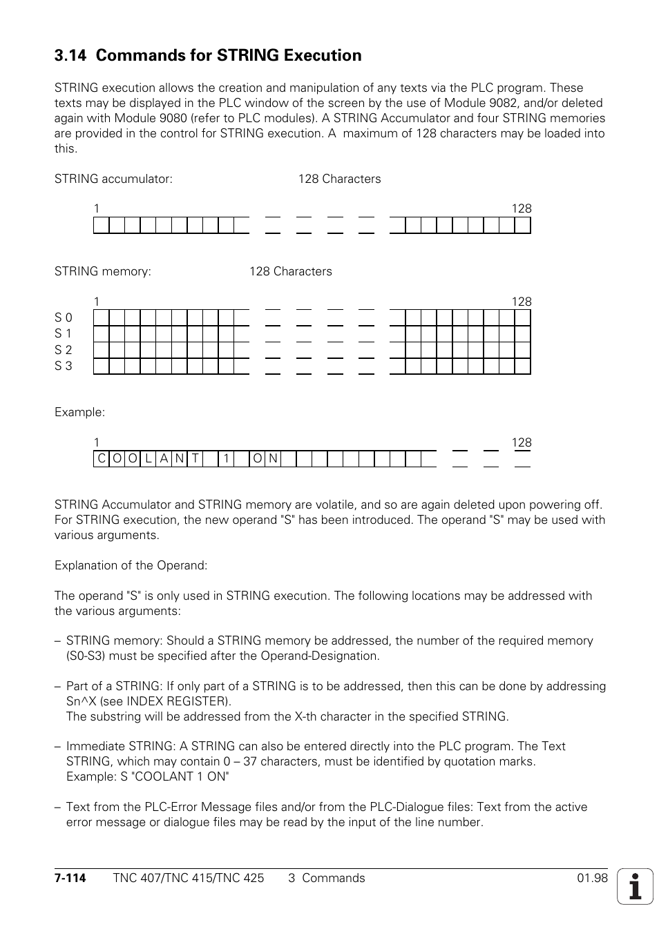 14 commands for string execution | HEIDENHAIN TNC 407 (243 020) Technical Manual User Manual | Page 575 / 752