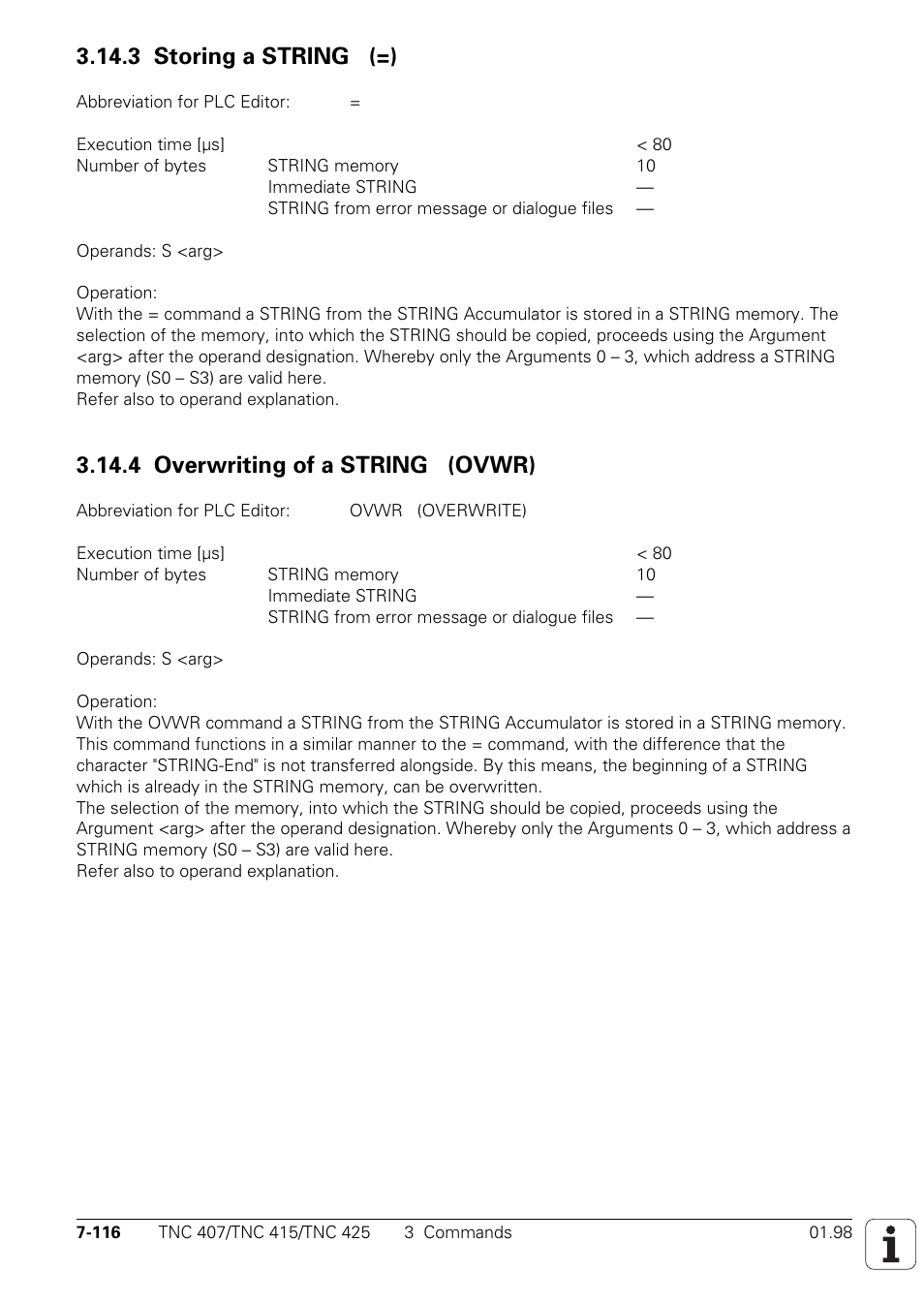 3 storing a string (=), 4 overwriting of a string (ovwr) | HEIDENHAIN TNC 407 (243 020) Technical Manual User Manual | Page 577 / 752