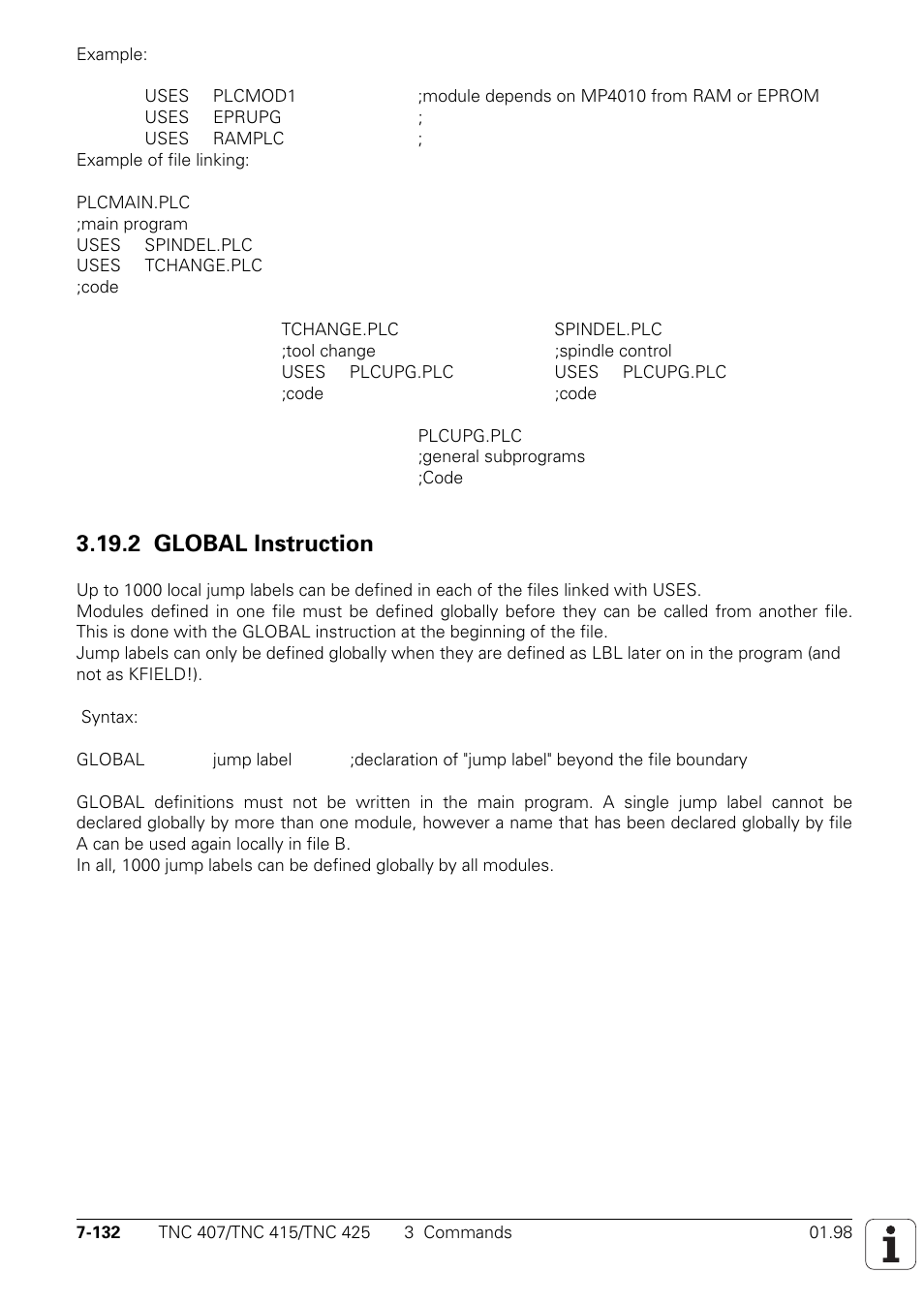 2 global instruction 7-132, 2 global instruction | HEIDENHAIN TNC 407 (243 020) Technical Manual User Manual | Page 593 / 752