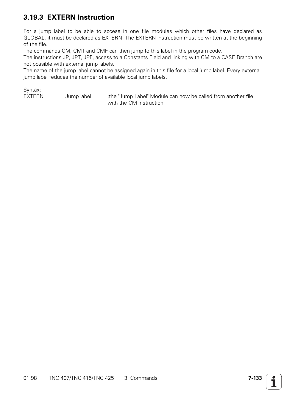 3 extern instruction 7-133, 3 extern instruction | HEIDENHAIN TNC 407 (243 020) Technical Manual User Manual | Page 594 / 752
