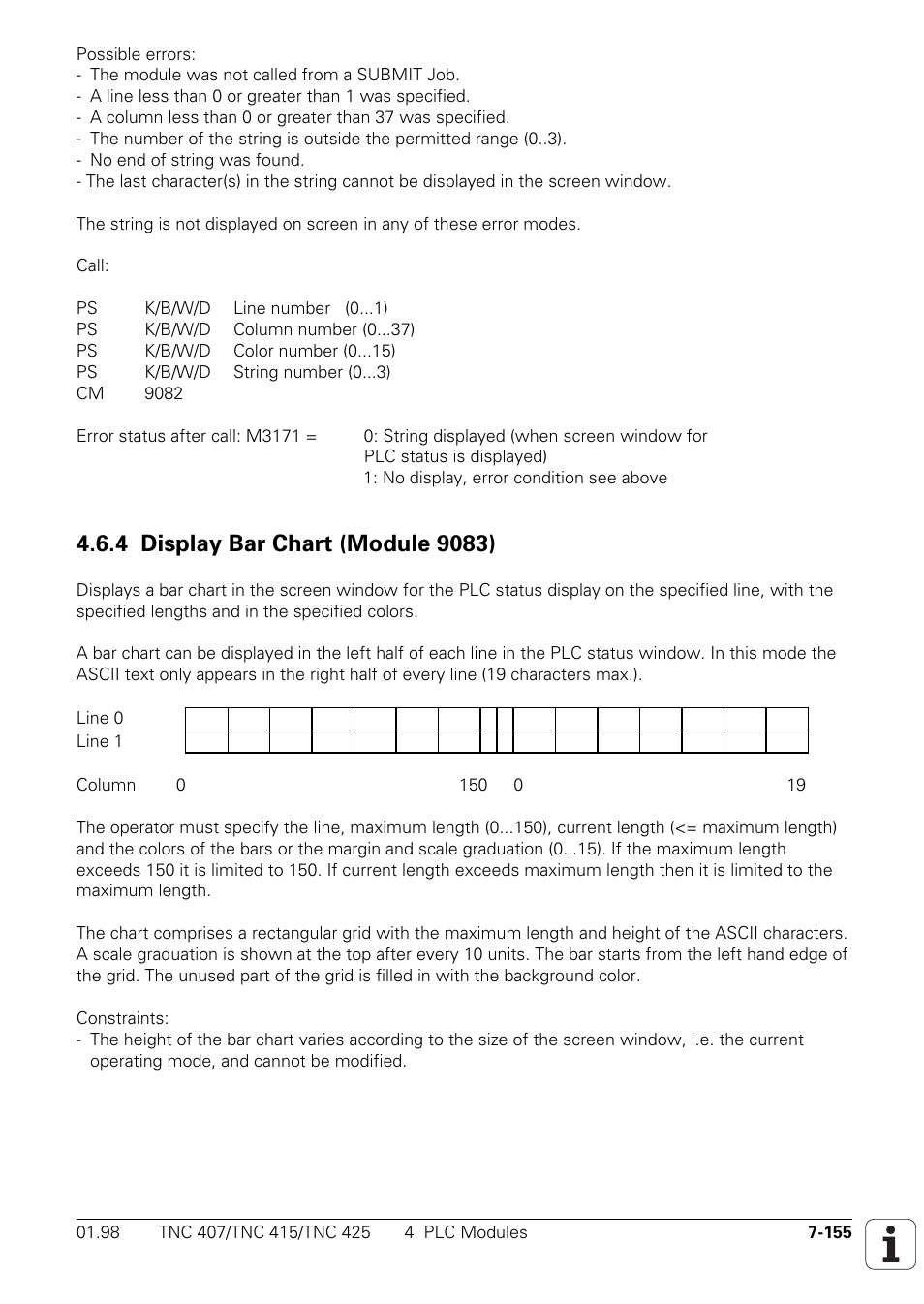4 display bar chart (module 9083) 7-155 | HEIDENHAIN TNC 407 (243 020) Technical Manual User Manual | Page 616 / 752