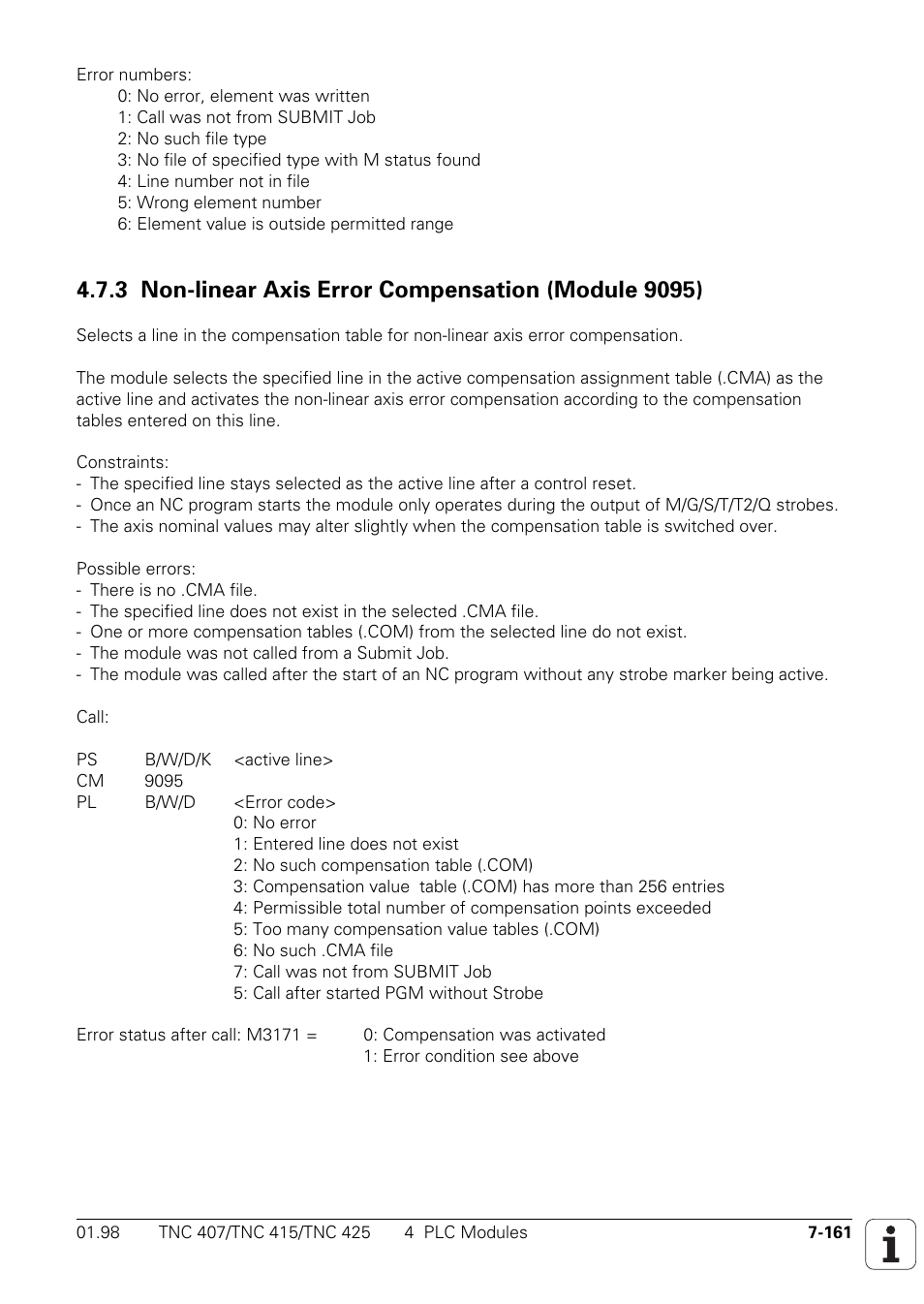 3 non-linear axis error compensation (module 9095) | HEIDENHAIN TNC 407 (243 020) Technical Manual User Manual | Page 622 / 752