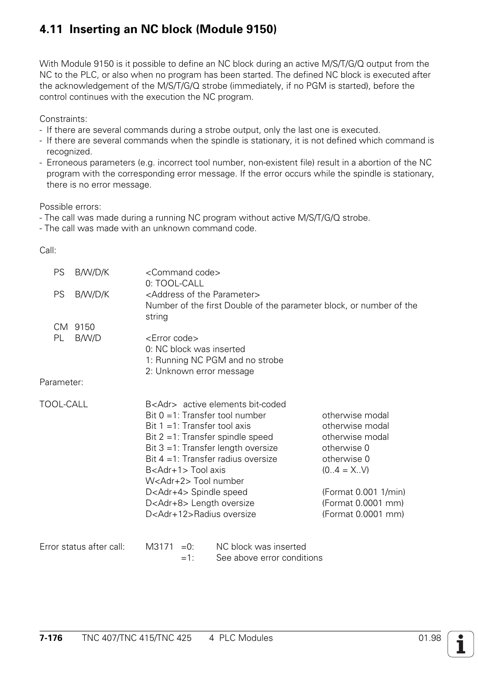11 inserting an nc block (module 9150) | HEIDENHAIN TNC 407 (243 020) Technical Manual User Manual | Page 637 / 752