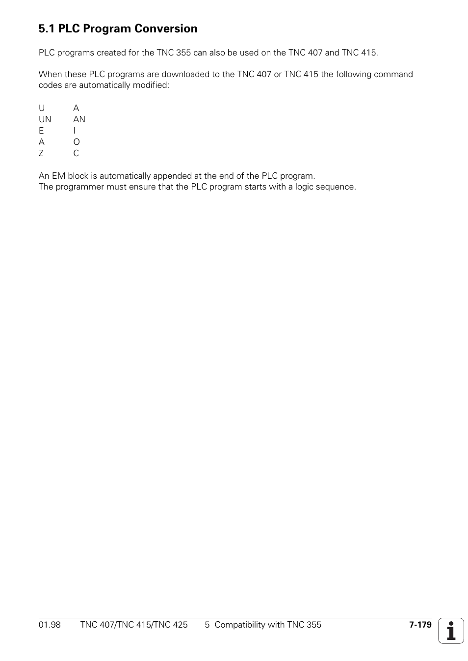 1 plc program conversion | HEIDENHAIN TNC 407 (243 020) Technical Manual User Manual | Page 640 / 752