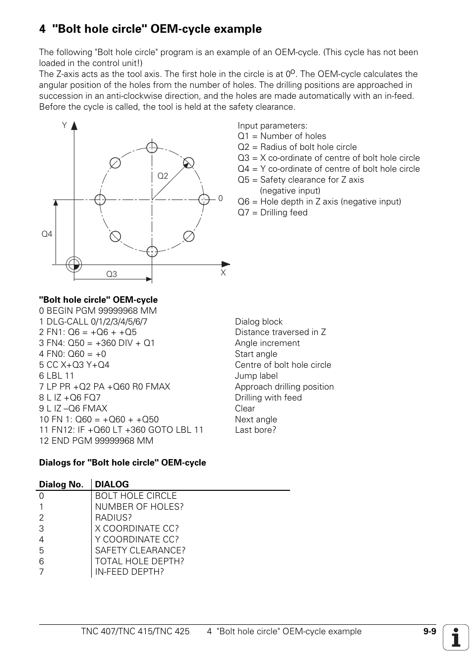 4 "bolt hole circle" oem-cycle example | HEIDENHAIN TNC 407 (243 020) Technical Manual User Manual | Page 706 / 752