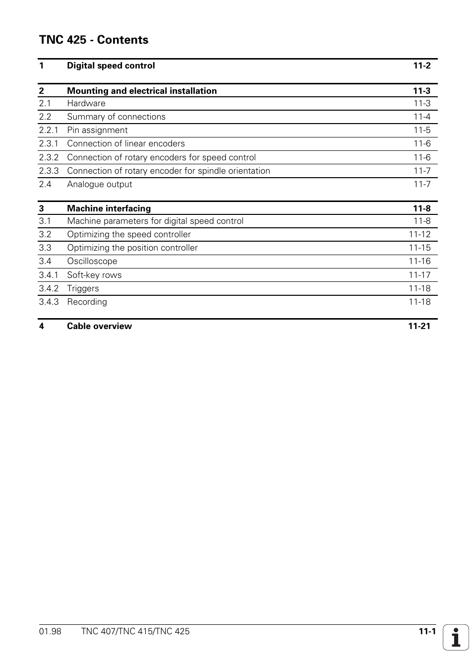 Tnc 425, Tnc 425 - contents | HEIDENHAIN TNC 407 (243 020) Technical Manual User Manual | Page 715 / 752