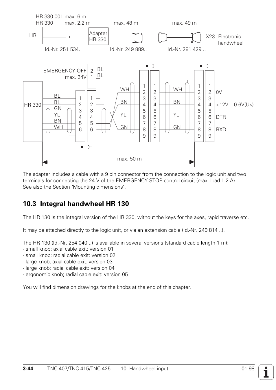 3 integral handwheel hr 130 | HEIDENHAIN TNC 407 (243 020) Technical Manual User Manual | Page 74 / 752
