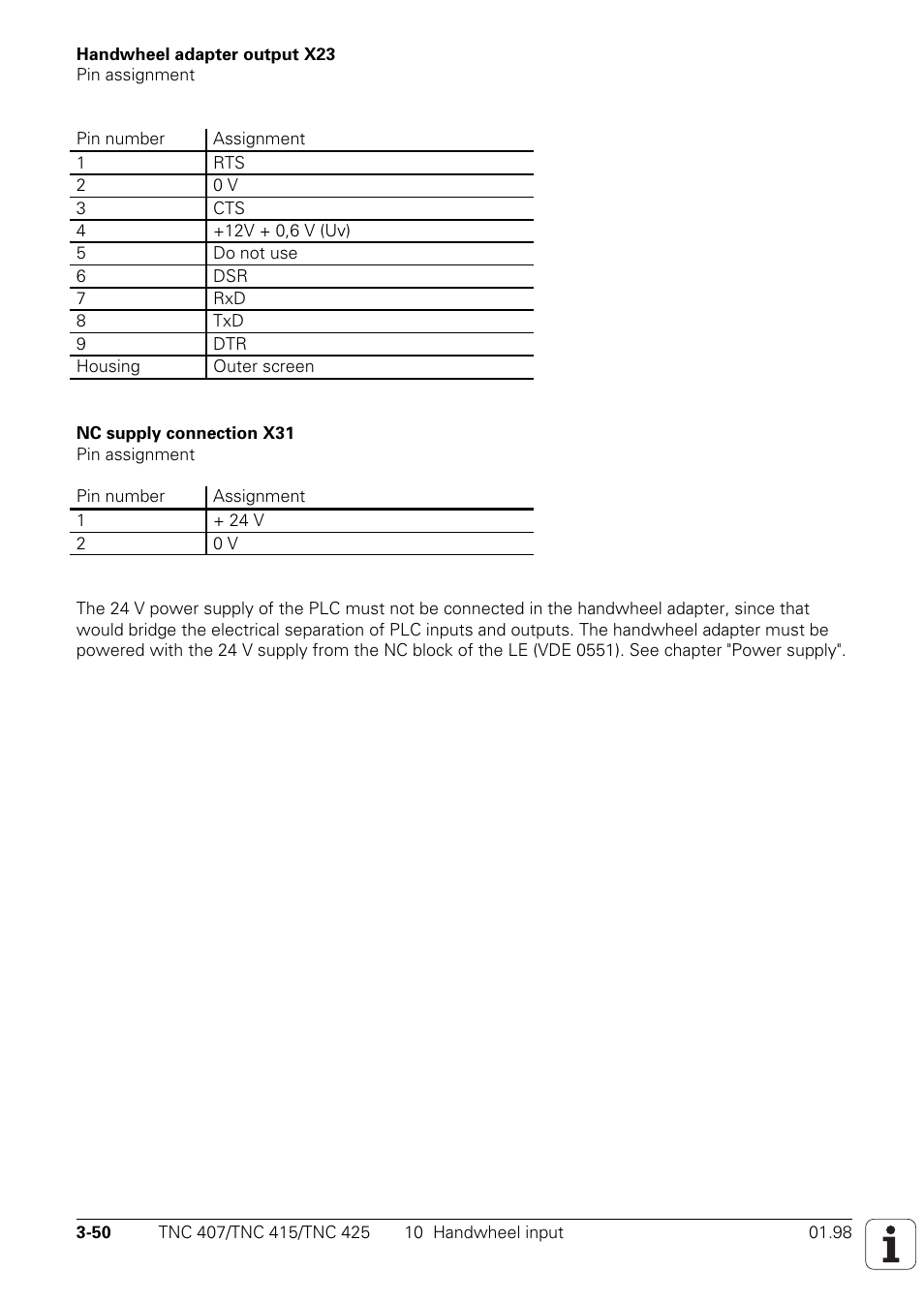 10 handwheel input | HEIDENHAIN TNC 407 (243 020) Technical Manual User Manual | Page 80 / 752