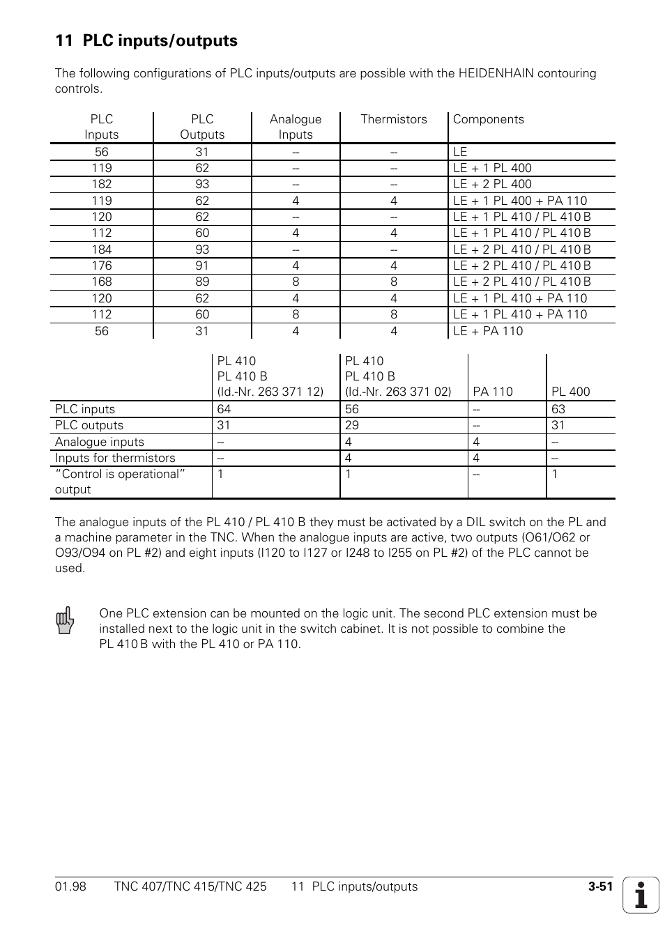 Plc inputs/outputs, 11 plc inputs/outputs | HEIDENHAIN TNC 407 (243 020) Technical Manual User Manual | Page 81 / 752