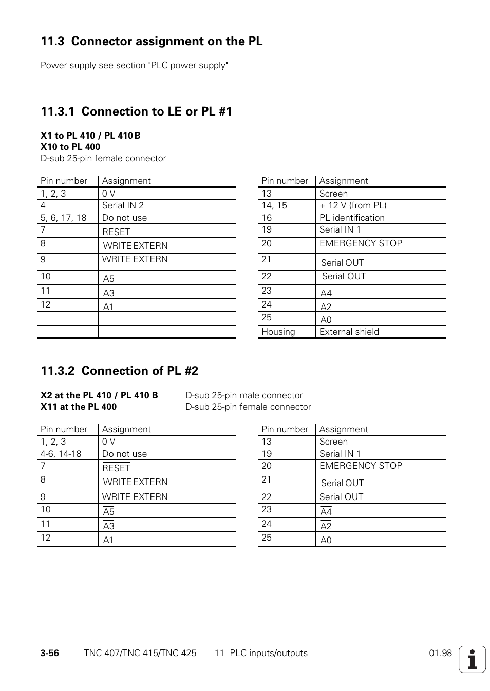 3 connector assignment on the pl, 1 connection to le or pl #1, 2 connection of pl #2 | HEIDENHAIN TNC 407 (243 020) Technical Manual User Manual | Page 86 / 752