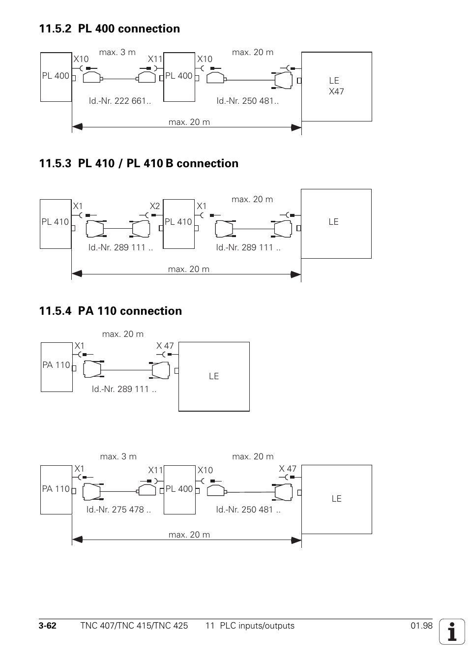 2 pl 400 connection, 3 pl 410 / pl 410 b connection, 4 pa 110 connection | HEIDENHAIN TNC 407 (243 020) Technical Manual User Manual | Page 92 / 752