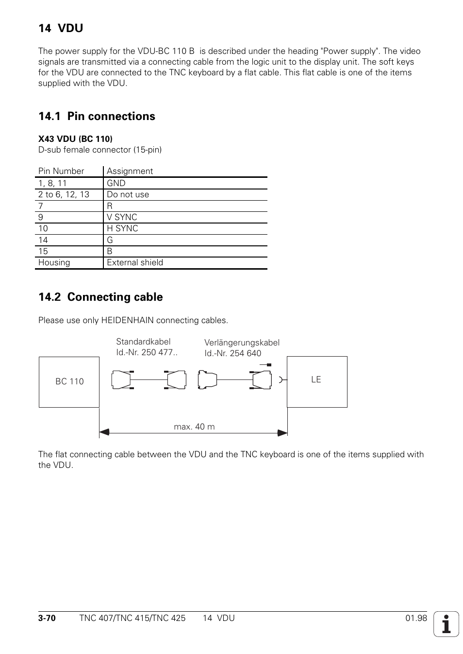 1 pin connections, 2 connecting cable, X43 = vdu-screen (bc) | X43 = vdu (bc), 14 vdu | HEIDENHAIN TNC 407 (243 020) Technical Manual User Manual | Page 99 / 752