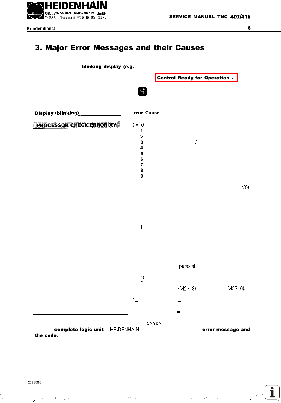 Major error messages and their causes, Major, Messages | And their causes | HEIDENHAIN TNC 407 (243 020) Service Manual User Manual | Page 10 / 195